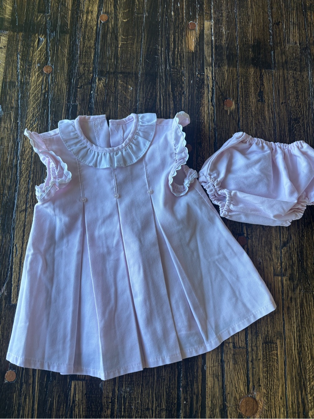 Baby Girls Pink Ruffle Collar Dress with Bloomers